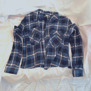 Forever 21 Cropped Plaid Shirt (Blue, Black, White)